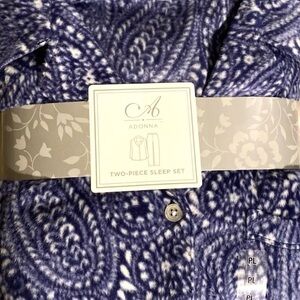 ADONNA Fleece Pajama Sets, navy and white paisley